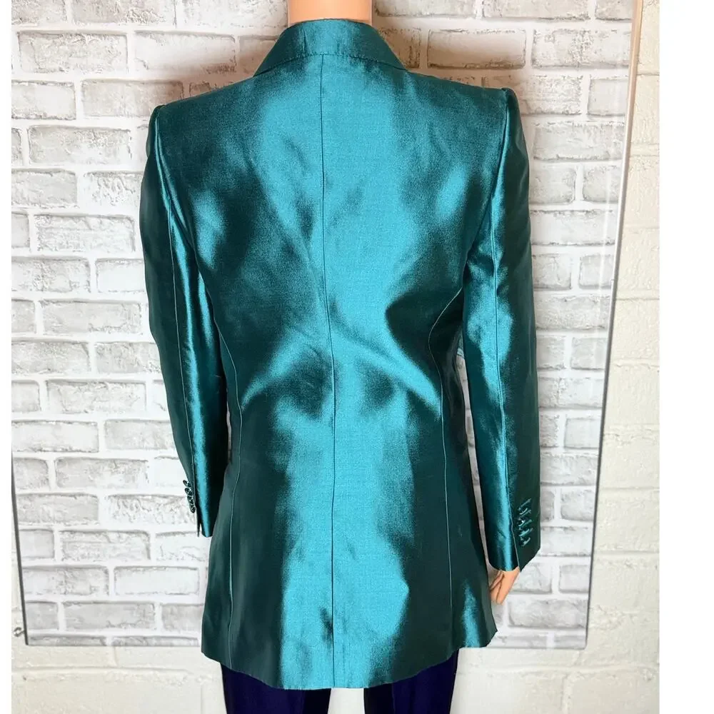Dolce & Gabbana Cyan Green Mikado Silk Double-breasted Blazer IT 38 Oversized